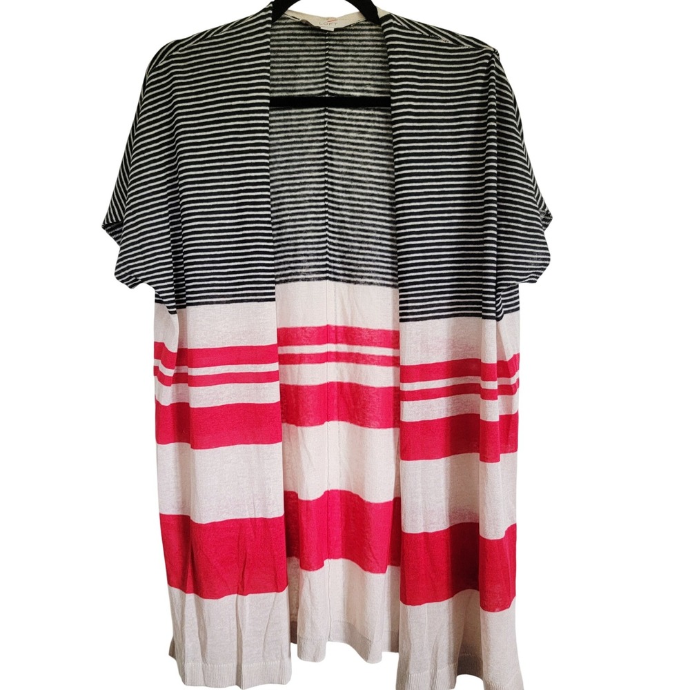 LOFT XS Ann‎ Taylor Striped Cover Up Duster Open Front Cardigan Knit Top NEW